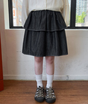 Gyubol Denim Banding Tiered Skirt